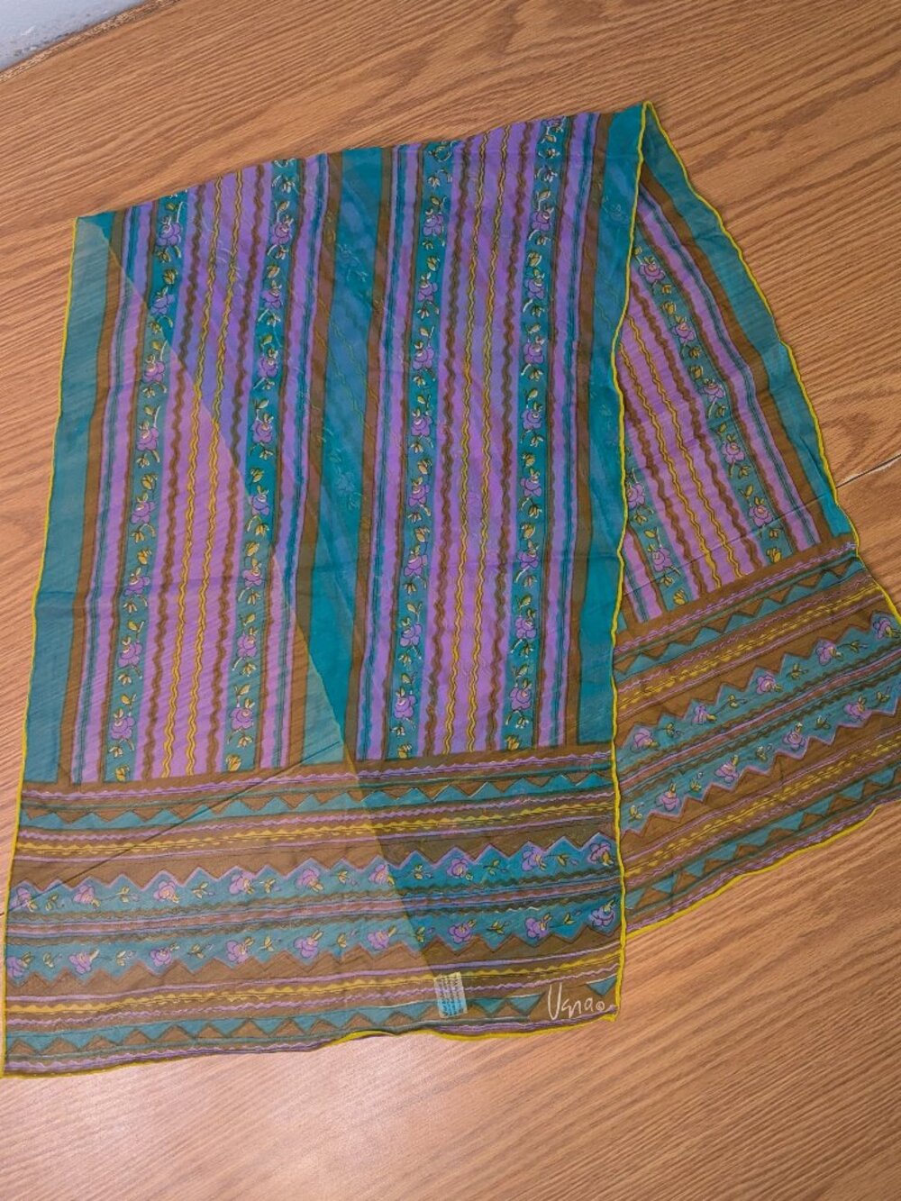 vintage 60s 70s vera scarf silk blend hand rolled made in Japan floral stripe